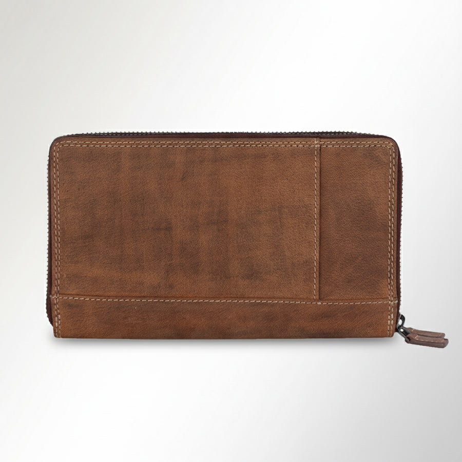 Spaghetti Western Swc424Brn Wallet Vintage Handmade Drum Dyed Genuine European Cowhide Leather Women Bag Western Handbag Purse