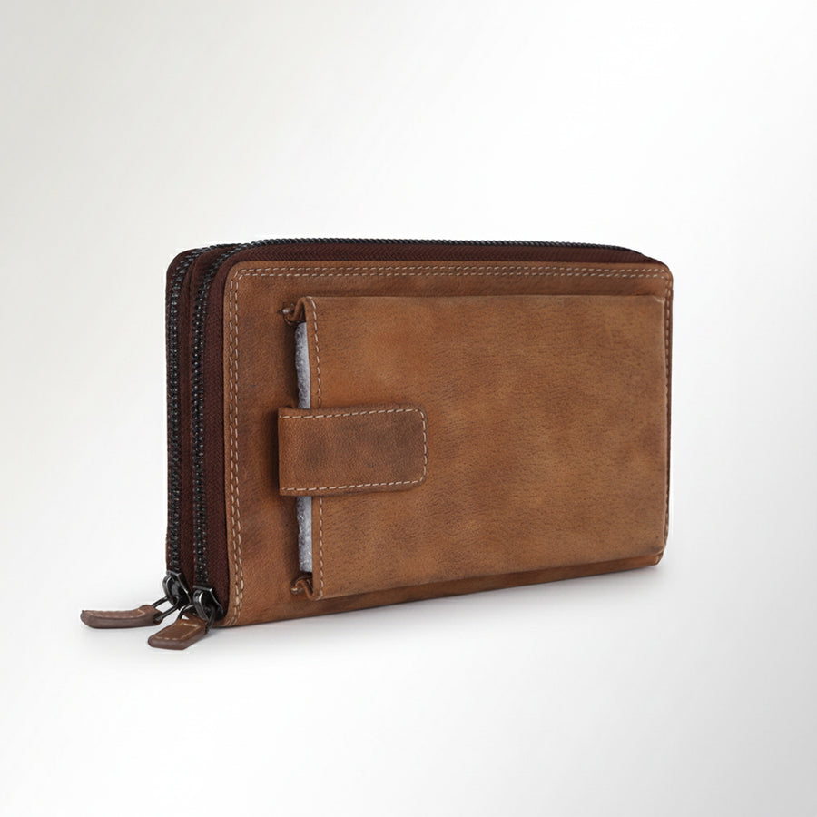 Spaghetti Western Swc424Brn Wallet Vintage Handmade Drum Dyed Genuine European Cowhide Leather Women Bag Western Handbag Purse