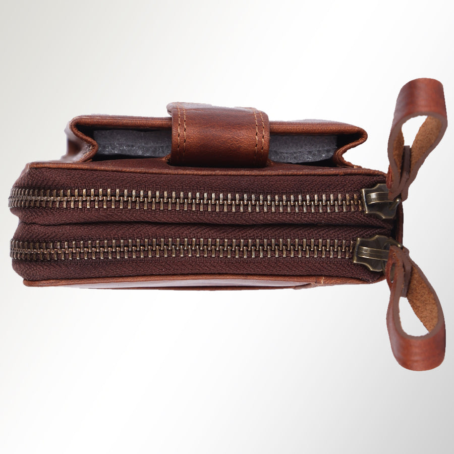 Spaghetti Western Swc432Tbrn Coin Purse Vintage Handmade Drum Dyed Genuine European Cowhide Leather Women Bag Western Handbag Purse