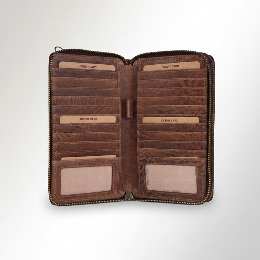 Spaghetti Western Swc454Brn Wallet Vintage Handmade Drum Dyed Genuine European Cowhide Leather Women Bag Western Handbag Purse