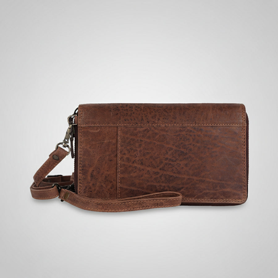 Spaghetti Western Swc454Brn Wallet Vintage Handmade Drum Dyed Genuine European Cowhide Leather Women Bag Western Handbag Purse