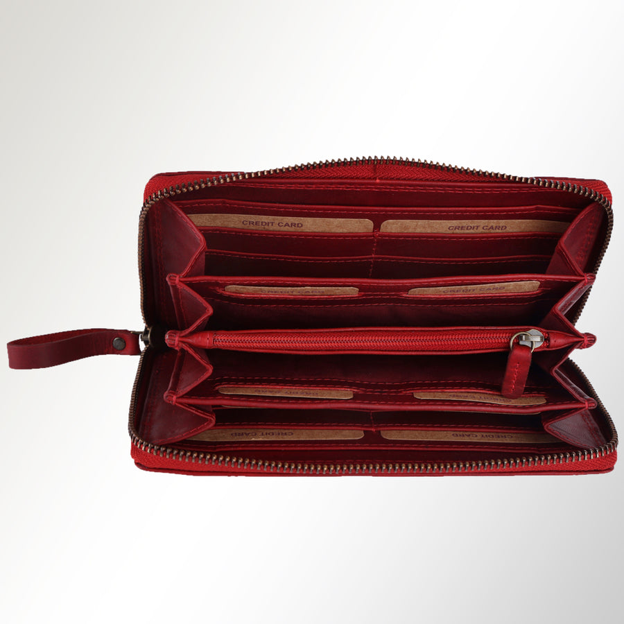 Spaghetti Western Swc434Rd Wallet Vintage Handmade Drum Dyed Genuine European Cowhide Leather Women Bag Western Handbag Purse