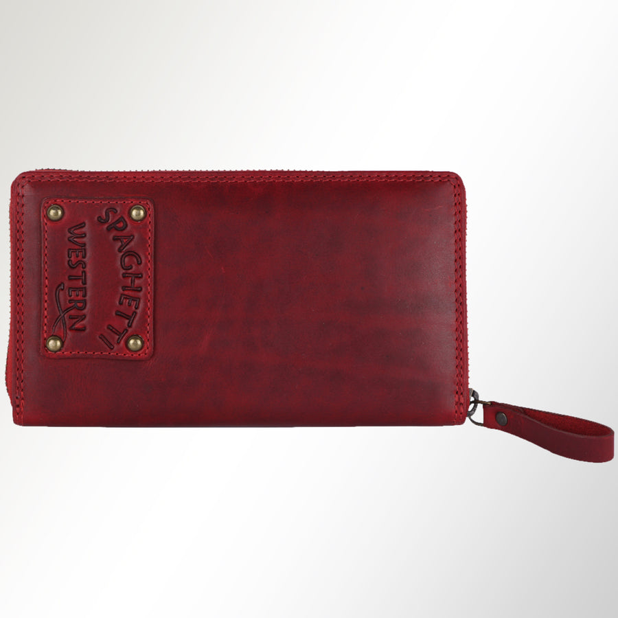 Spaghetti Western Swc434Rd Wallet Vintage Handmade Drum Dyed Genuine European Cowhide Leather Women Bag Western Handbag Purse