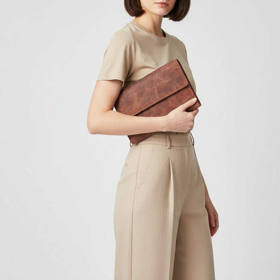 Spaghetti Western Swc459Org Wallet Vintage Handmade Drum Dyed Genuine European Cowhide Leather Women Bag Western Handbag Purse
