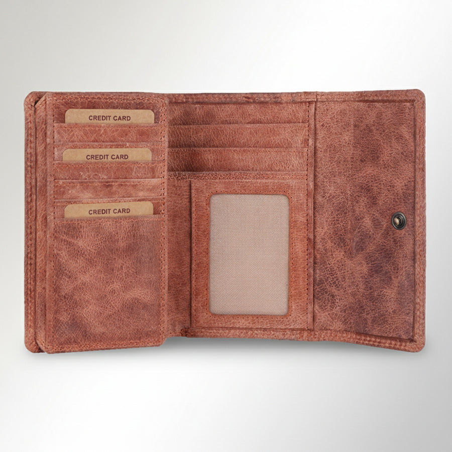 Spaghetti Western Swc459Org Wallet Vintage Handmade Drum Dyed Genuine European Cowhide Leather Women Bag Western Handbag Purse