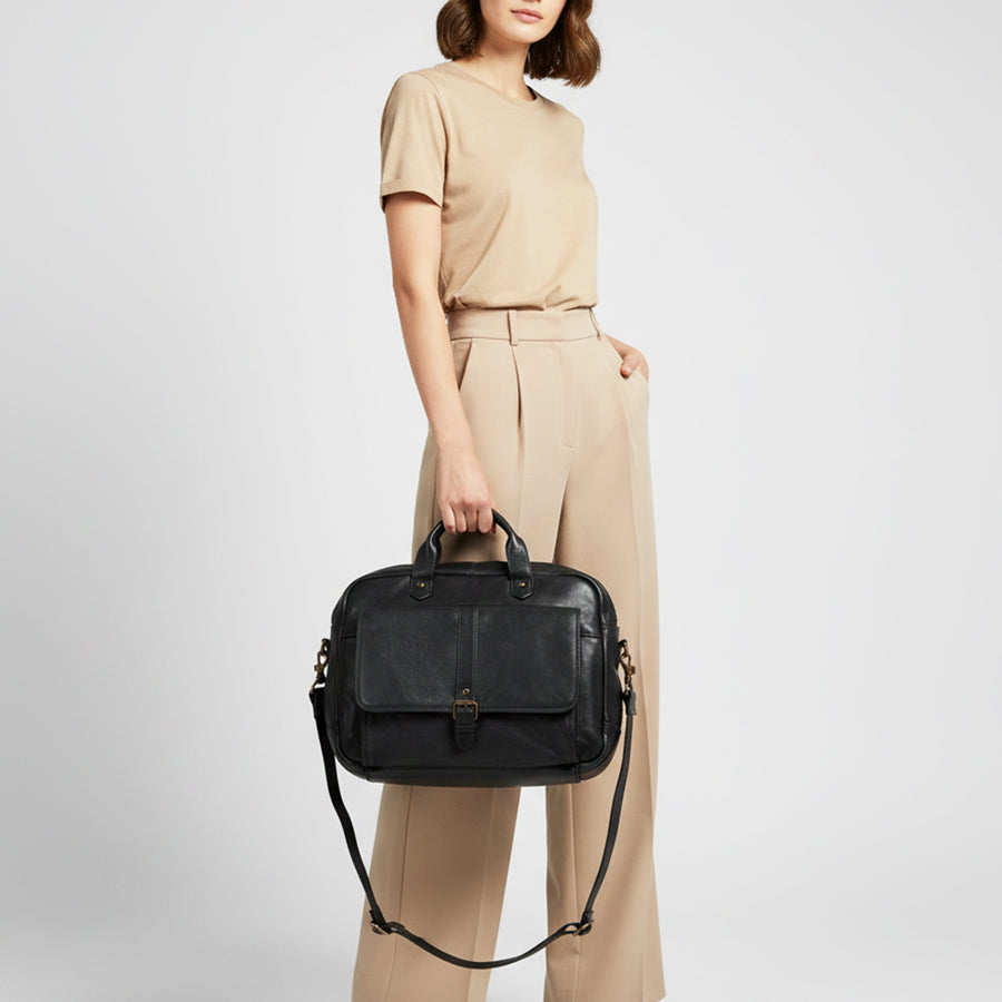 Spaghetti Western Swc417Blk Briefcase Vintage Handmade Drum Dyed Genuine European Cowhide Leather Women Bag Western Handbag Purse