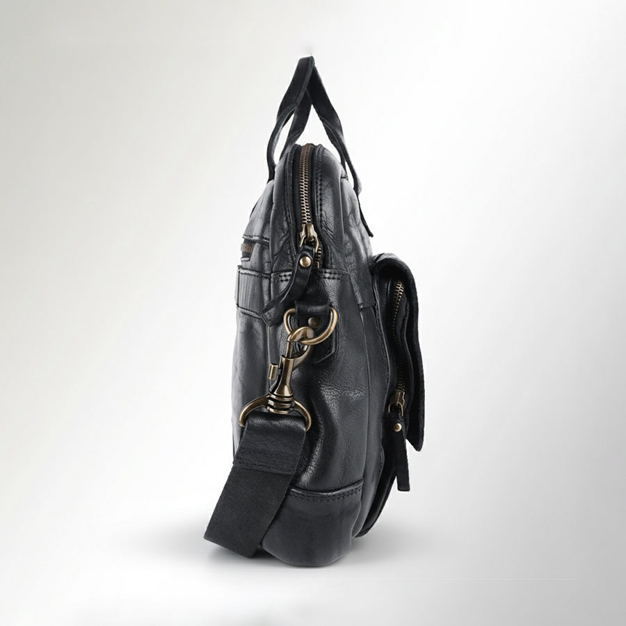 Spaghetti Western Swc417Blk Briefcase Vintage Handmade Drum Dyed Genuine European Cowhide Leather Women Bag Western Handbag Purse