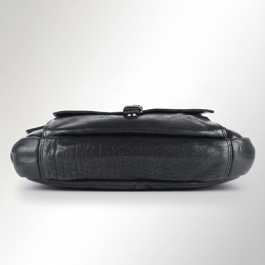 Spaghetti Western Swc417Blk Briefcase Vintage Handmade Drum Dyed Genuine European Cowhide Leather Women Bag Western Handbag Purse