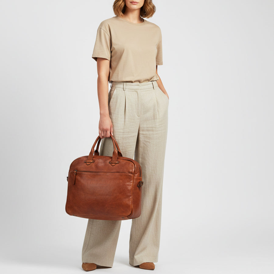 Spaghetti Western Swc415Tan Briefcase Vintage Handmade Drum Dyed Genuine European Cowhide Leather Women Bag Western Handbag Purse