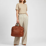 Spaghetti Western Swc415Tan Briefcase Vintage Handmade Drum Dyed Genuine European Cowhide Leather Women Bag Western Handbag Purse
