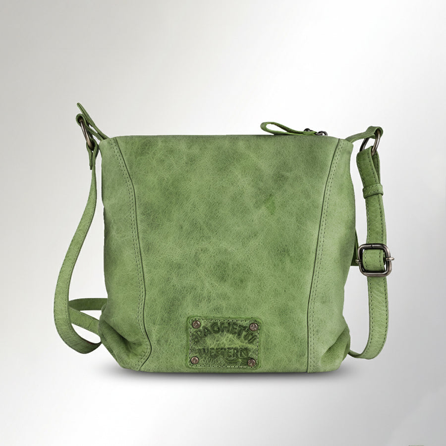 Spaghetti Western Swc461Grn Cross Body I Vintage Handmade Drum Dyed Genuine European Cowhide Leather Women Bag Western Handbag Purse