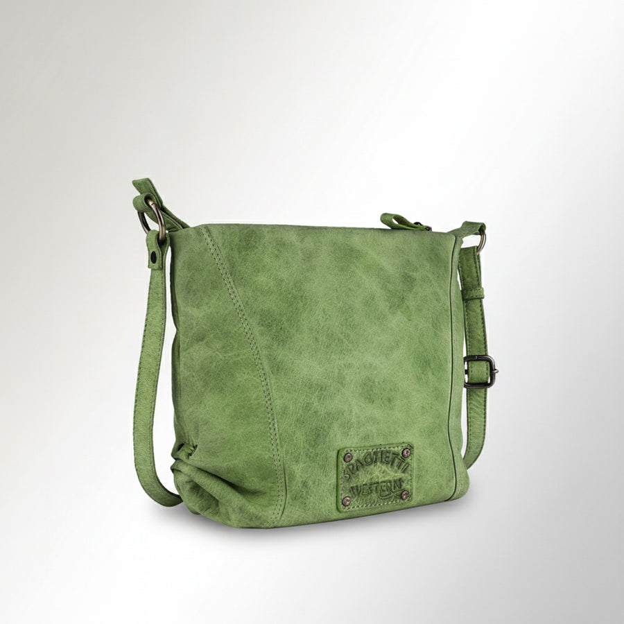Spaghetti Western Swc461Grn Cross Body I Vintage Handmade Drum Dyed Genuine European Cowhide Leather Women Bag Western Handbag Purse