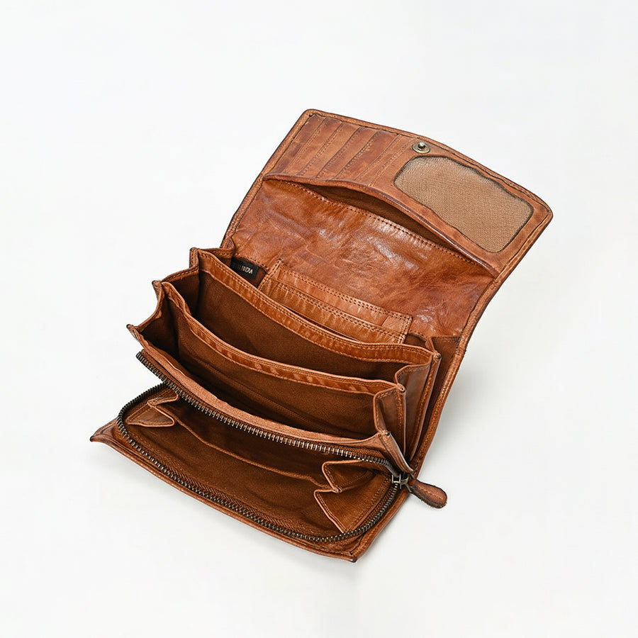 Spaghetti Western Swc447Cg Wallet Vintage Handmade Drum Dyed Genuine European Cowhide Leather Women Bag Western Handbag Purse