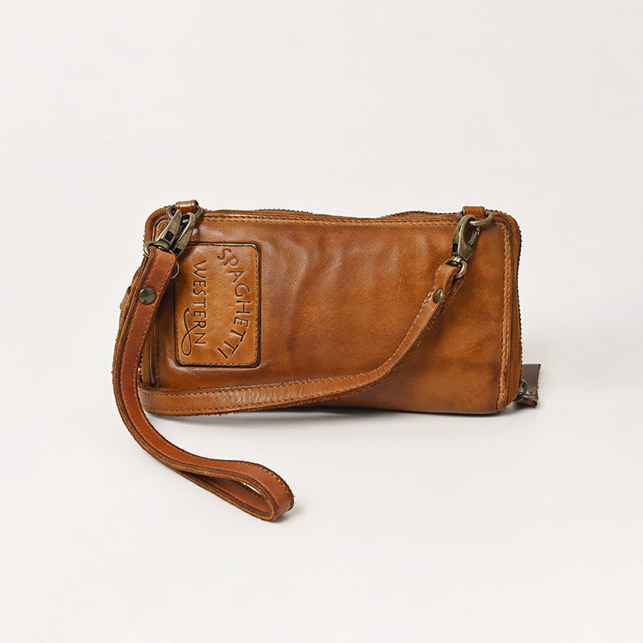 Spaghetti Western Swc448Tan Wallet Vintage Handmade Drum Dyed Genuine European Cowhide Leather Women Bag Western Handbag Purse