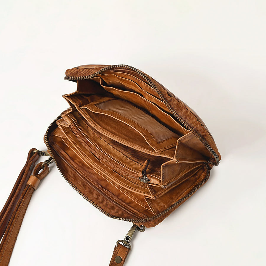 Spaghetti Western Swc448Tan Wallet Vintage Handmade Drum Dyed Genuine European Cowhide Leather Women Bag Western Handbag Purse