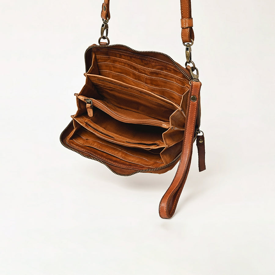 Spaghetti Western Swc448Tan Wallet Vintage Handmade Drum Dyed Genuine European Cowhide Leather Women Bag Western Handbag Purse