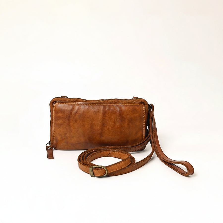 Spaghetti Western Swc448Tan Wallet Vintage Handmade Drum Dyed Genuine European Cowhide Leather Women Bag Western Handbag Purse