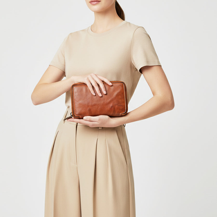 Spaghetti Western Swc441Cg Wallet Vintage Handmade Drum Dyed Genuine European Cowhide Leather Women Bag Western Handbag Purse