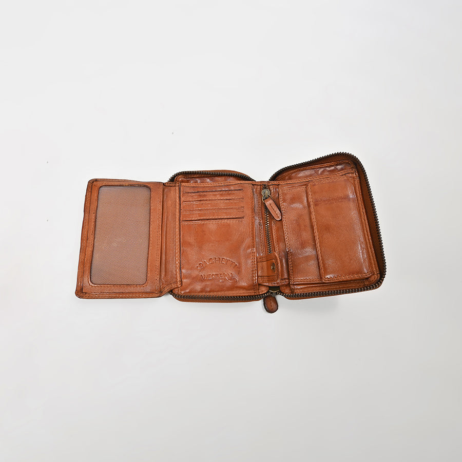 Spaghetti Western Swc441Cg Wallet Vintage Handmade Drum Dyed Genuine European Cowhide Leather Women Bag Western Handbag Purse