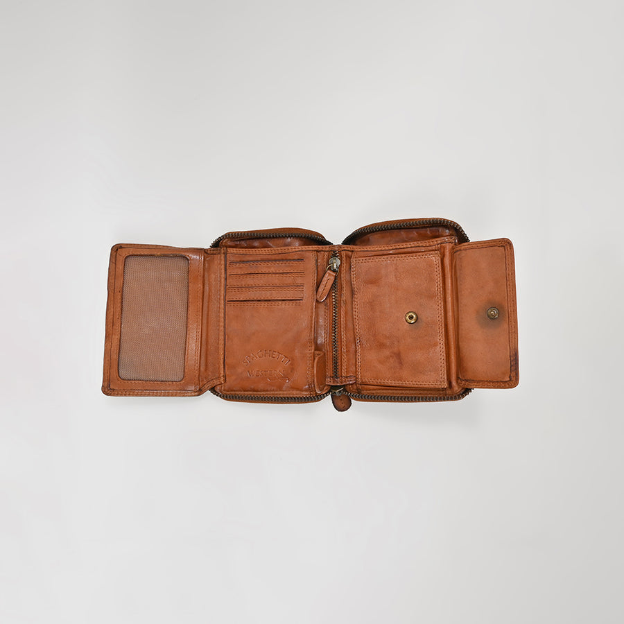 Spaghetti Western Swc441Cg Wallet Vintage Handmade Drum Dyed Genuine European Cowhide Leather Women Bag Western Handbag Purse