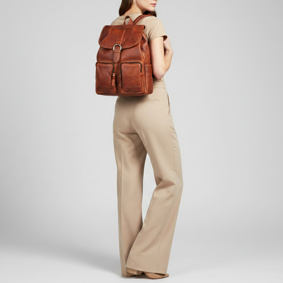 Spaghetti Western Swc427Tbrn Backpack Vintage Handmade Drum Dyed Genuine European Cowhide Leather Women Bag Western Handbag Purse