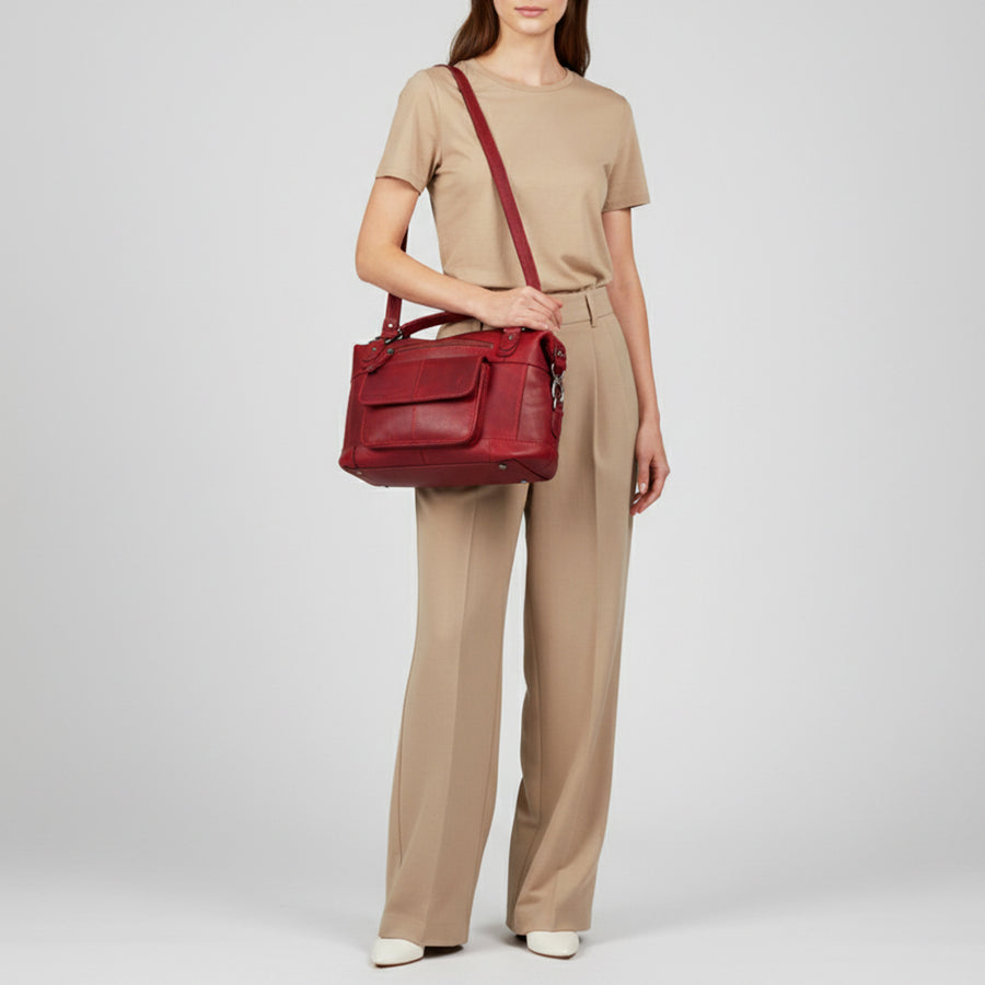 Spaghetti Western Swc430Rd Tote Vintage Handmade Drum Dyed Genuine European Cowhide Leather Women Bag Western Handbag Purse