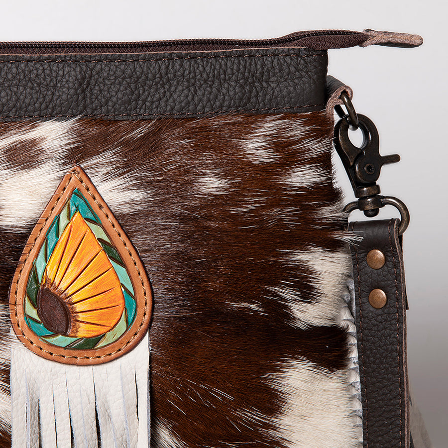 SKBG168 Ohlay Western Genuine Hair-On Leather Hand Tooled Women Large Crossbody Bags