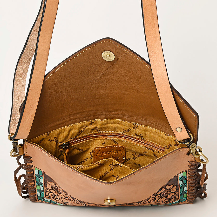American Darling Envelope Bag, Hand Tooled Floral Carved Genuine Leather, Western Crossbody with Fringes & YKK Zipper