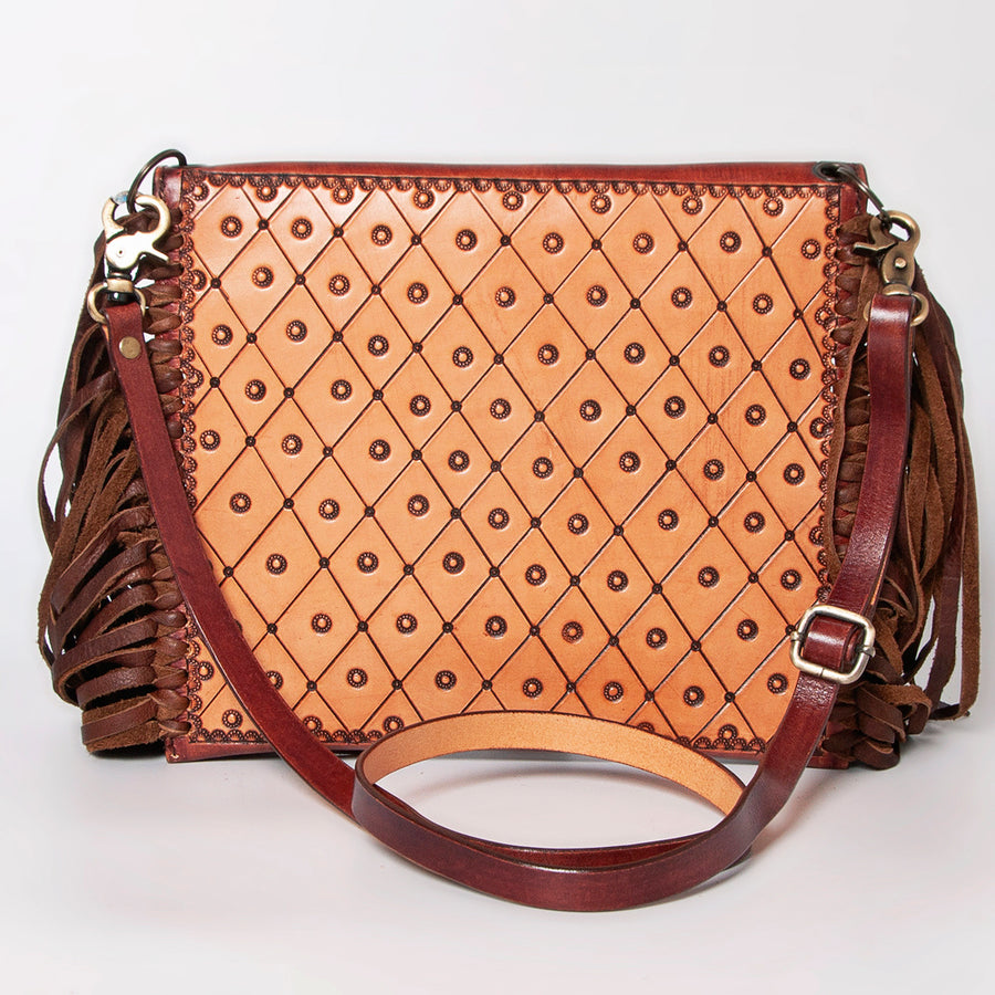 American Darling Envelope Bag, Hand Tooled Floral Carved Genuine Leather, Western Crossbody with Fringes & YKK Zipper