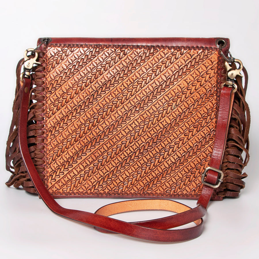 American Darling Envelope Bag, Hand Tooled Floral Carved Genuine Leather, Western Crossbody with Fringes & YKK Zipper
