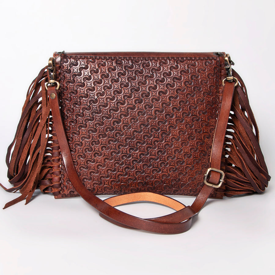 American Darling Envelope Bag, Hand Tooled Floral Carved Genuine Leather, Western Crossbody with Fringes & YKK Zipper