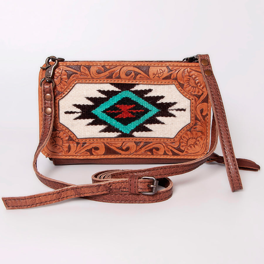 American Darling Small Cross body Bag, Hand Tooled Floral Leather & Hair-On Cowhide, Genuine Full Grain Western Purse