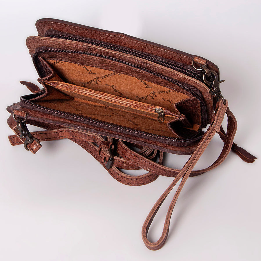 American Darling Small Cross body Bag, Hand Tooled Floral Leather & Hair-On Cowhide, Genuine Full Grain Western Purse