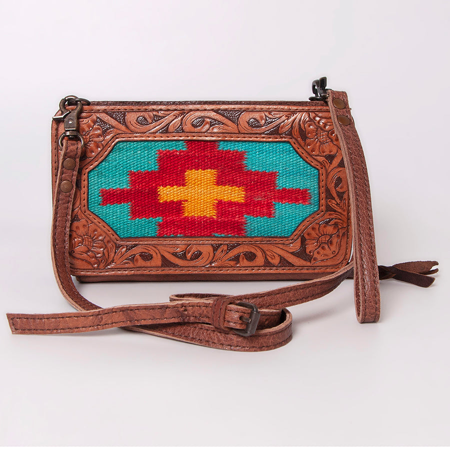 American Darling Small Cross body Bag, Hand Tooled Floral Leather & Hair-On Cowhide, Genuine Full Grain Western Purse