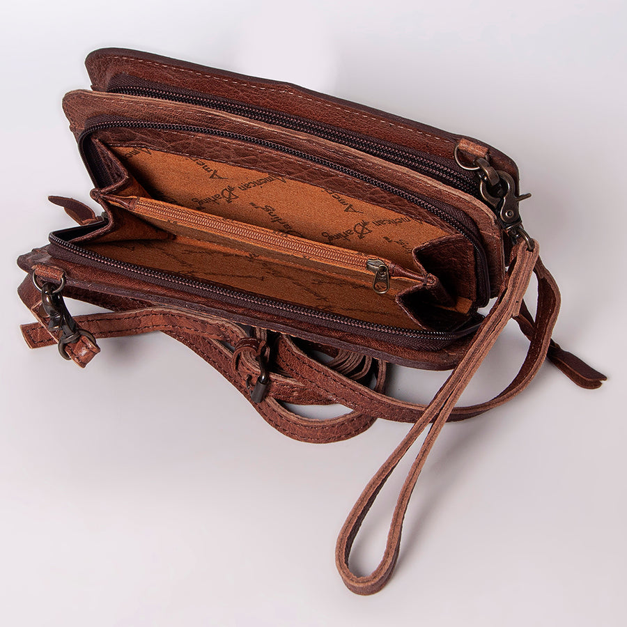 American Darling Small Cross body Bag, Hand Tooled Floral Leather & Hair-On Cowhide, Genuine Full Grain Western Purse