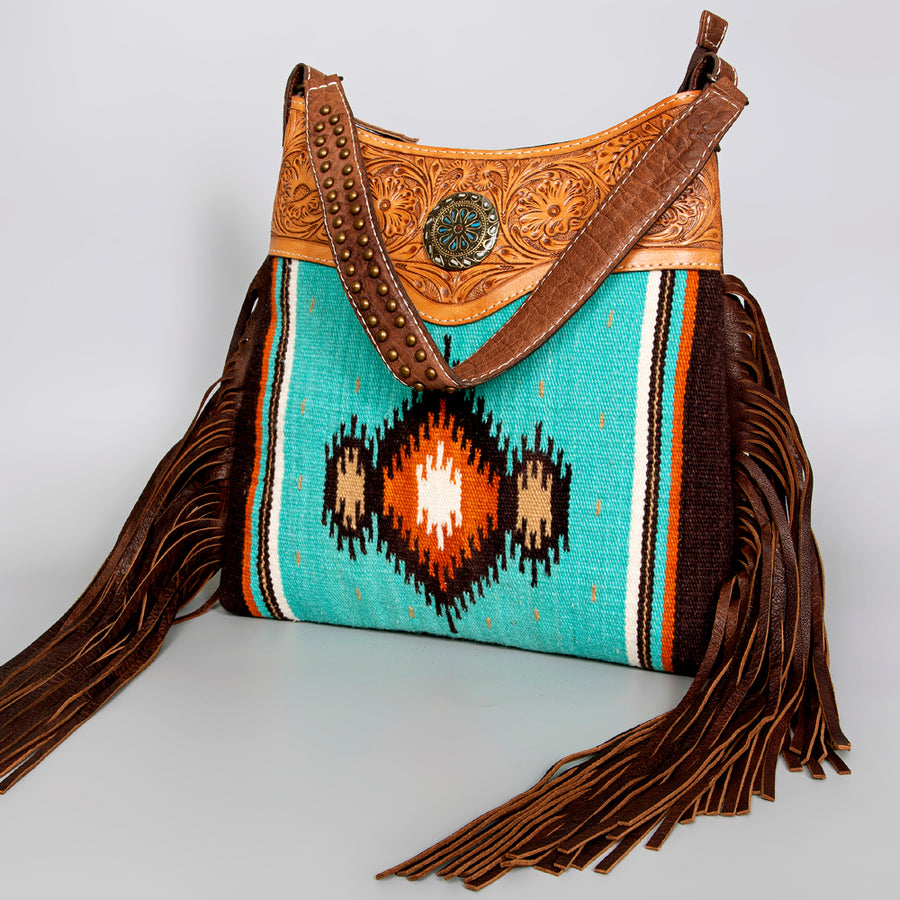 American Darling Hand Tooled Western Leather Shoulder Bag with Fringes - Uhorse