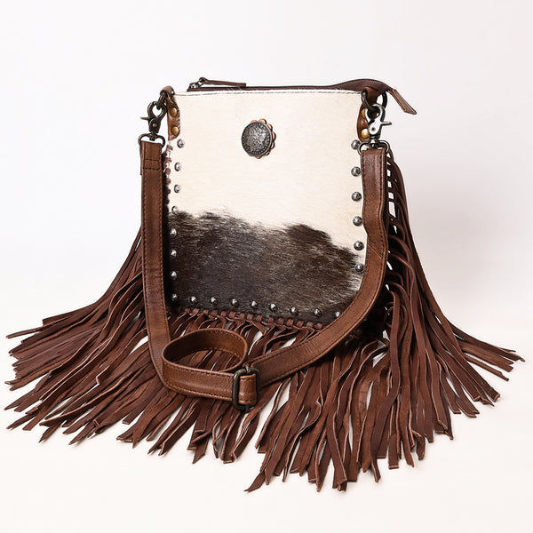 American Darling Hair-On Cowhide Western Leather Cross body Bag with Fringes - Uhorse
