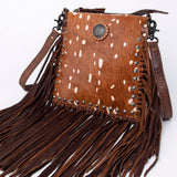 American Darling Hair-On Cowhide Western Leather Cross body Bag with Fringes - Uhorse