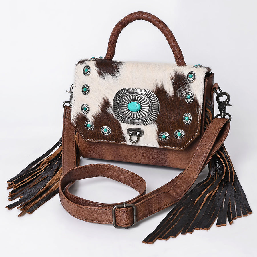 American Darling Cowhide Western Leather Messenger Bag with Fringes - Uhorse