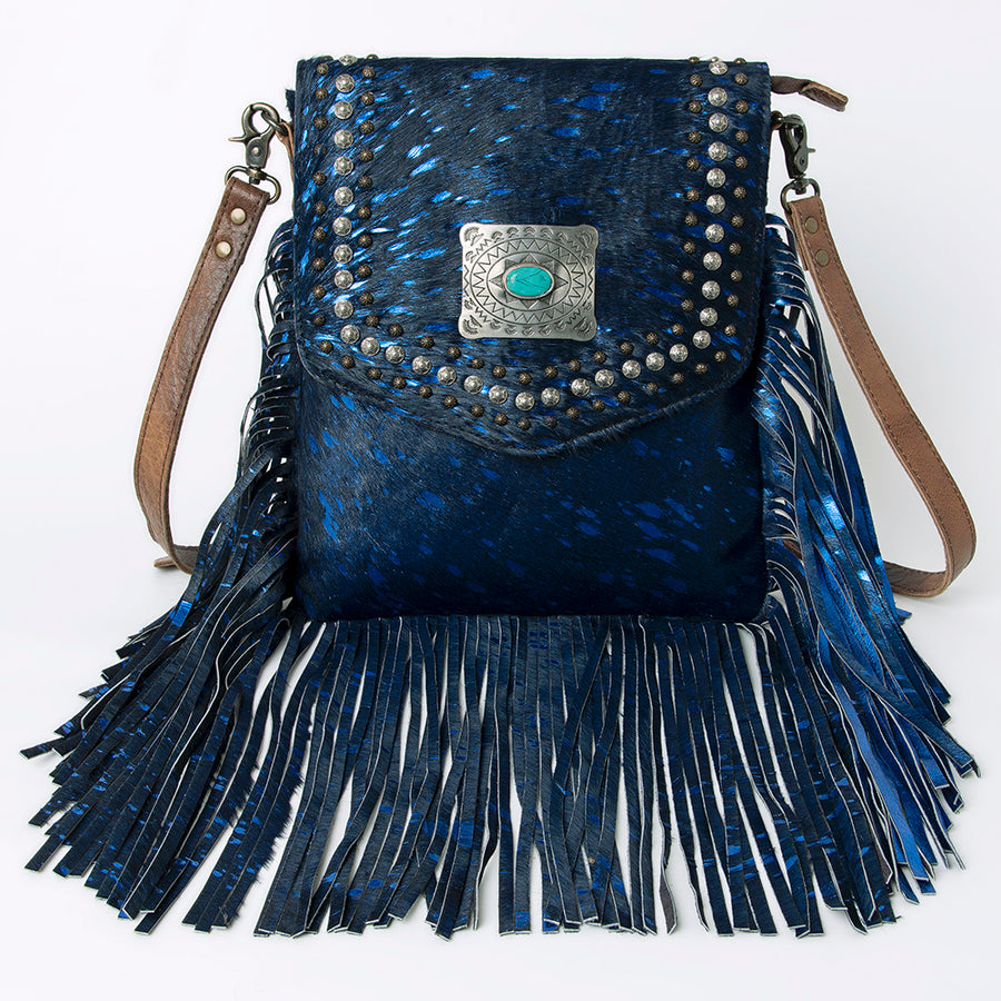 American Darling Western Cross body Bag, Hair-On Cowhide & Full Grain Genuine Leather, Handcrafted Rivetted Messenger Purse