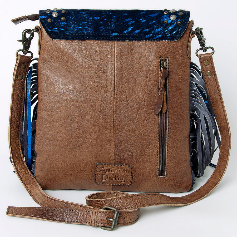 American Darling Western Cross body Bag, Hair-On Cowhide & Full Grain Genuine Leather, Handcrafted Rivetted Messenger Purse