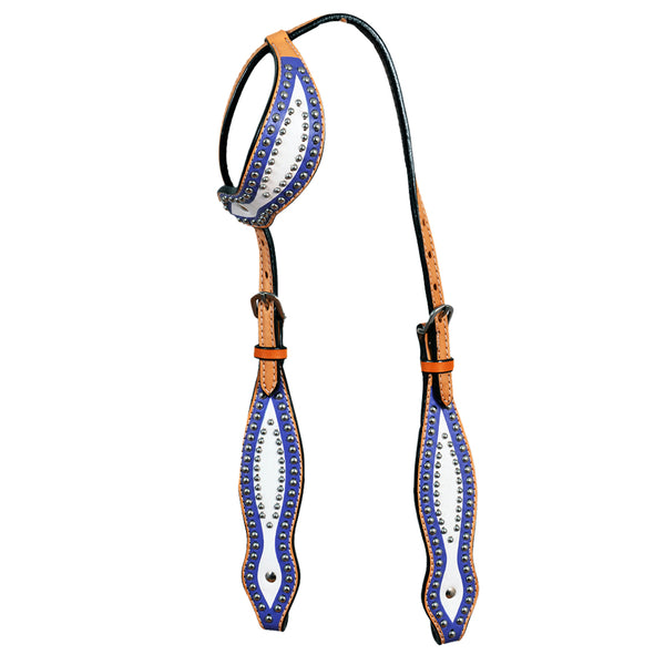 Blue and white leather western bridle with studs - Uhorse