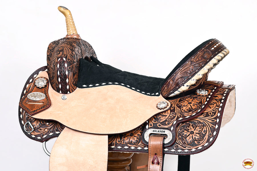 HILASON Flex Tree Western Horse Saddle in American Leather Barrel Trail | for Horses