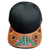 American Darling Men Women Adjustable Cap With Leather On Visor Black