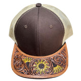 American Darling Men Women Adjustable Cap With Leather On Visor Brown