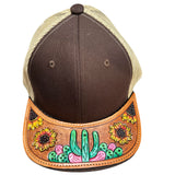 American Darling Men Women Adjustable Cap With Leather On Visor Brown