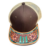 American Darling Men Women Adjustable Cap With Leather On Visor Brown