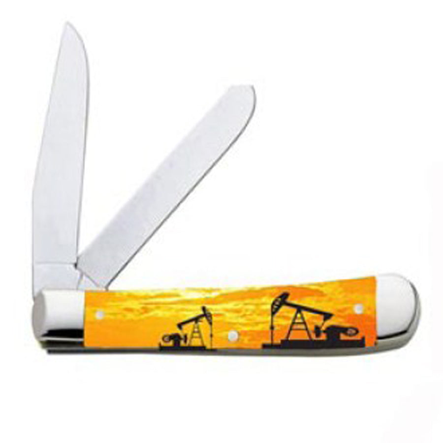 Circle Sh Cutlery Acrylic Orange Pumpjack Print Trapper Knife - Uhorse