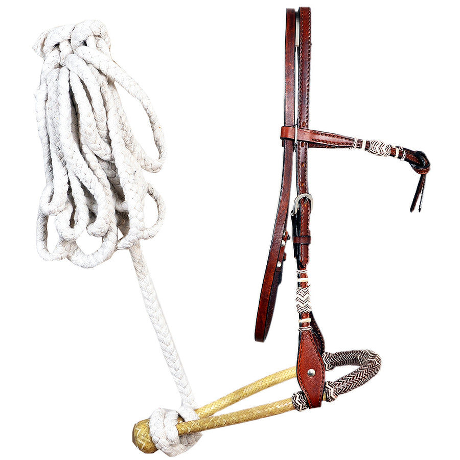 Hilason W. Headstall H. Leather Rawhide With Bosal Reins Bitless Brown by Hilason – Cowboy and equestrian accessories