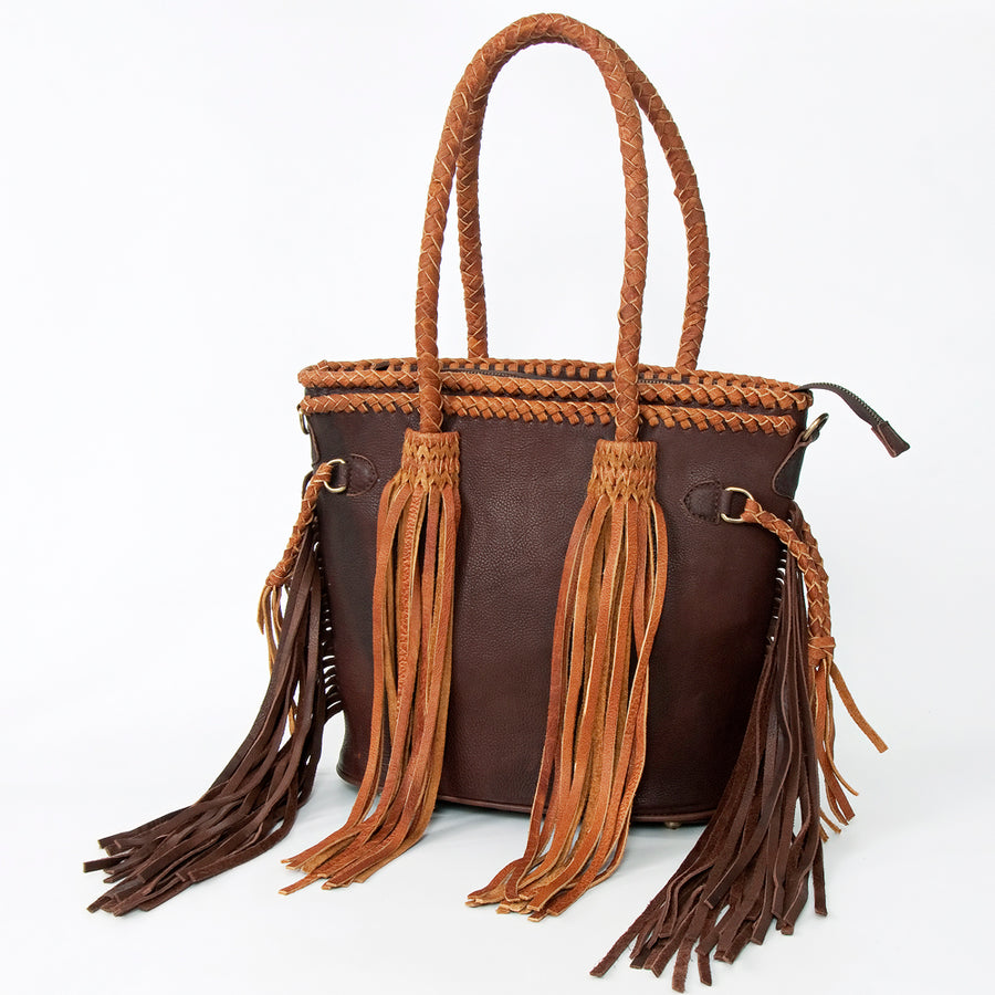 American Darling Western Leather Tote Bag - Handcrafted Fringed Tassel Purse - Uhorse